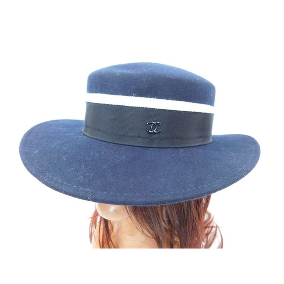 Vintage Chanel Navy Blue Fedora Hat - Picture 1 of 11